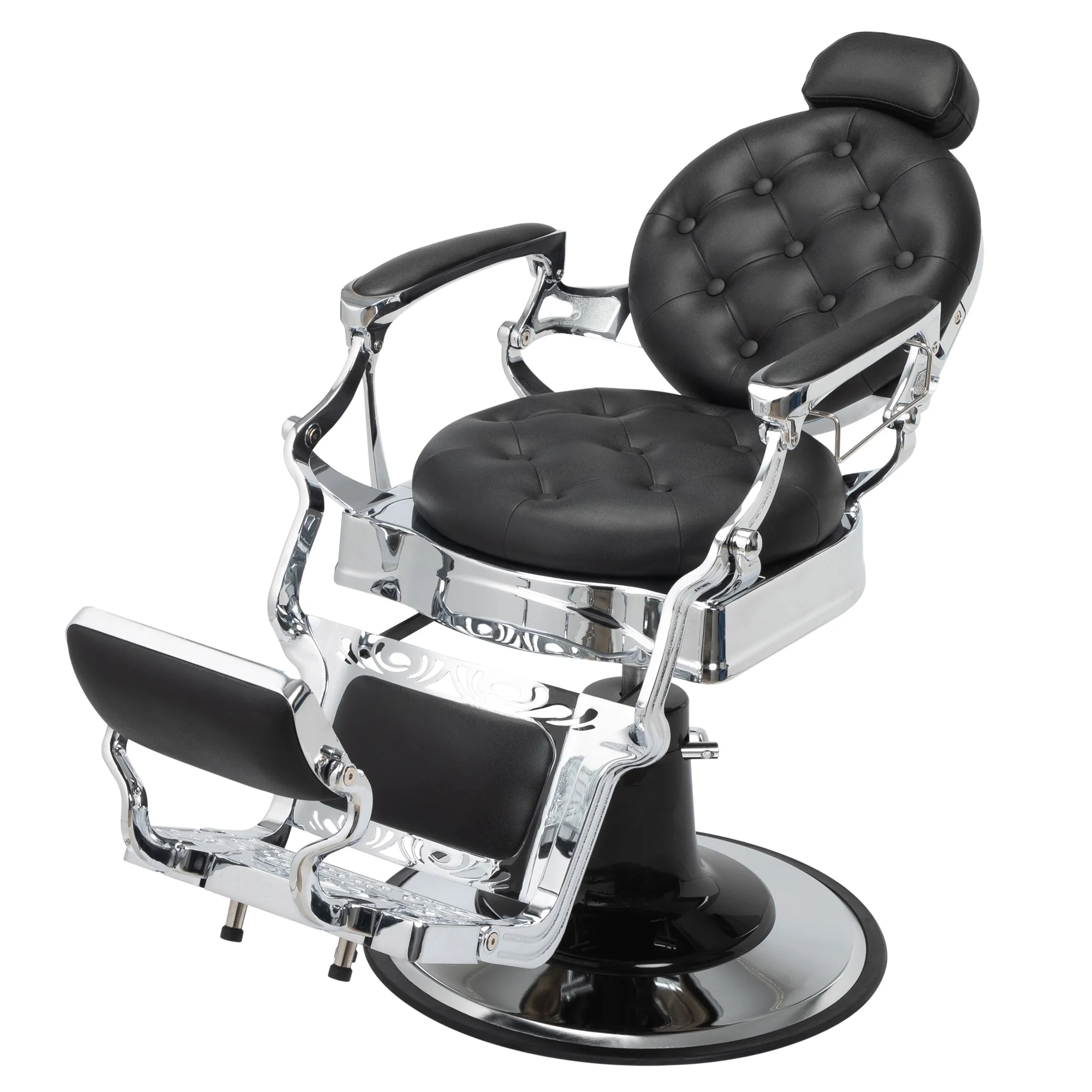 Vintage Barber Chair, Heavy Duty Hydraulic Salon Chair, Recline Salon Chair, Beauty Spa Styling Equipment, Black + Silver