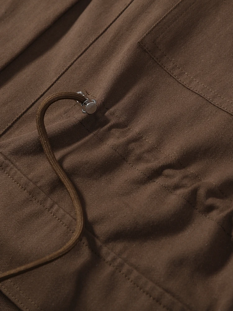 Kapuzenjacke mit Mehreren Taschen und Kordelzug für Damen, Streetwear-Stil mit Stehkragen, Epauletten, Langen Ärmeln, Locker Geschnittene Mäntel, Schicke Damen-Oberbekleidung – Detail 8