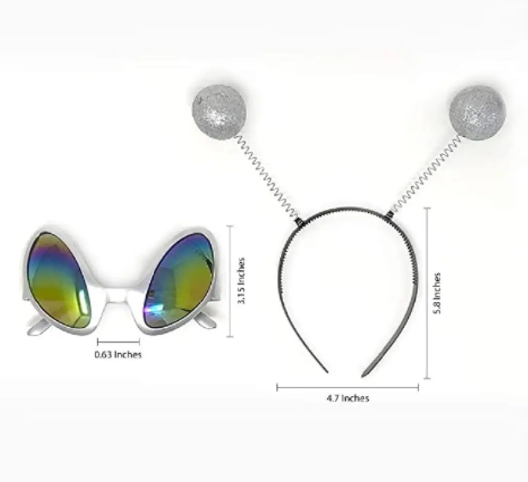 メガネ付きシルバーエイリアンヘッドバンドアンテナ、火星のコスチュームアクセサリー、ハロウィーンのスペースをテーマにしたパーティーの記念品