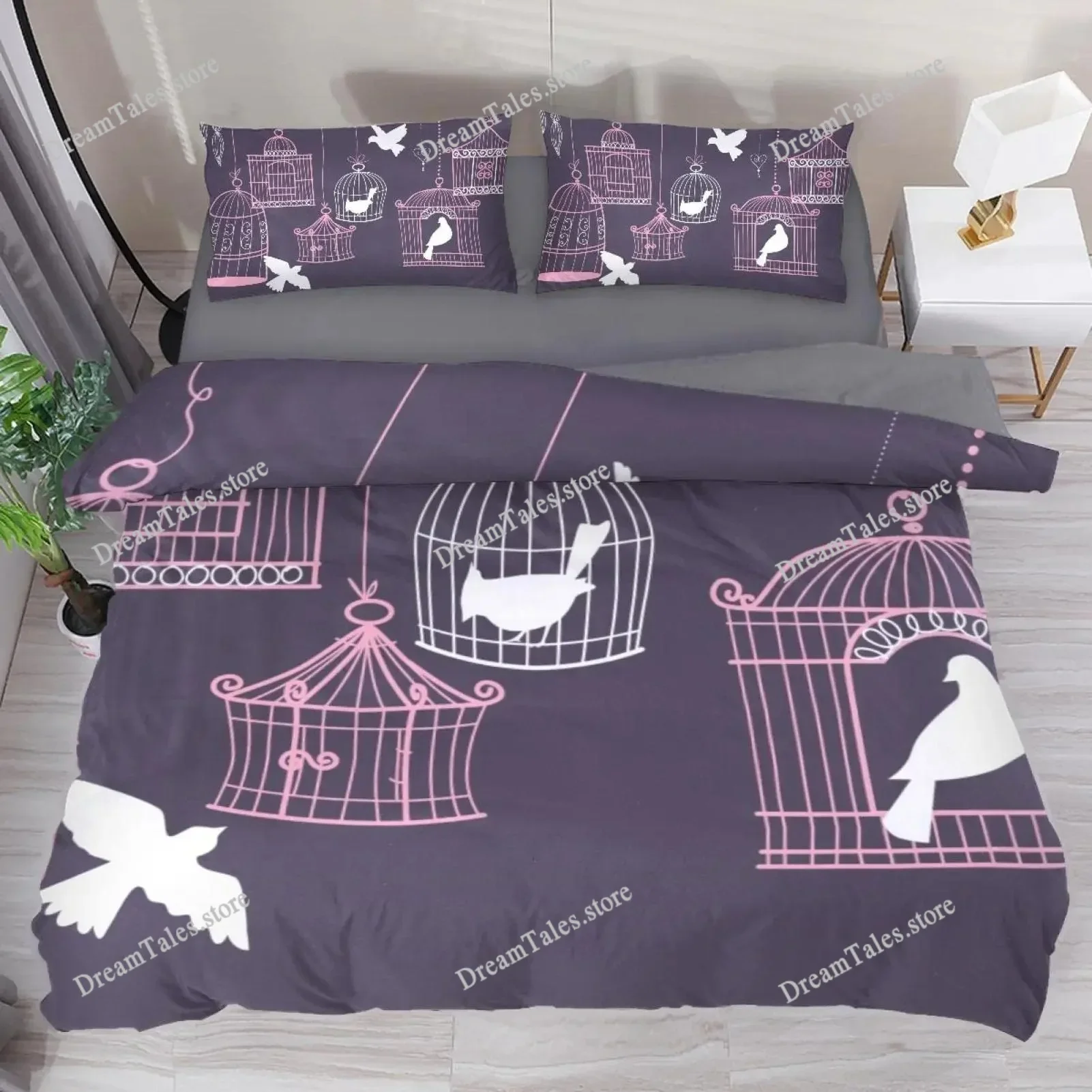 Pigeon Peace Duvet Cover Set Cute Bird Pattern King Queen Size Polyester Comforter Cover with Pillowcase for Teens Bedding Set 5