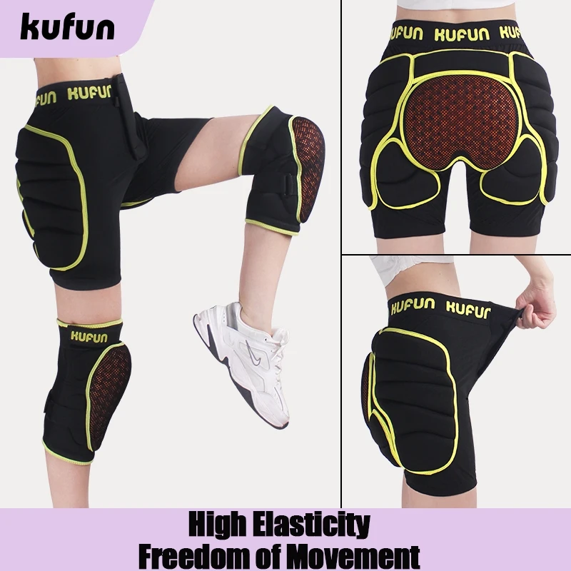 KUFUN D3O Padded Shorts RZ Hip Pad Knee Adults Sports Skiing Snowboard Skate Skateboard Rollerskate Protective Gear Man Woman