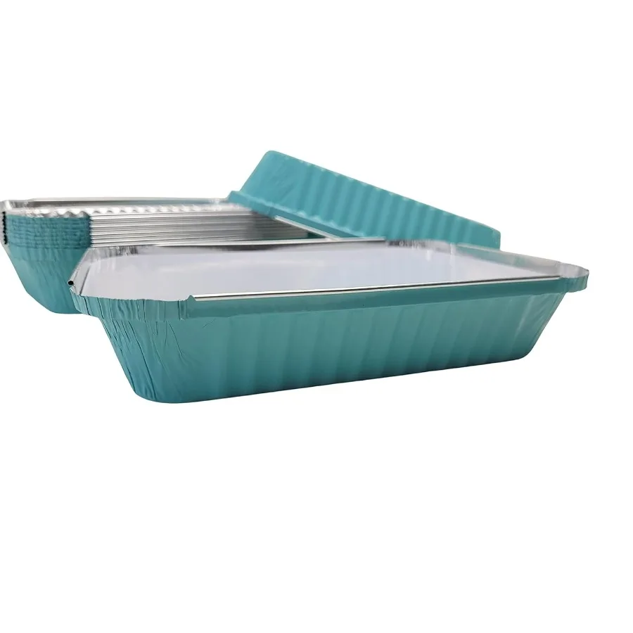 Sartenes para llevar poco profundas de colores con tapa de tablero, 1,5 libras, almacenamiento de alimentos, bandeja para hornear de papel de aluminio, sartenes de aluminio perfectas para cocinar