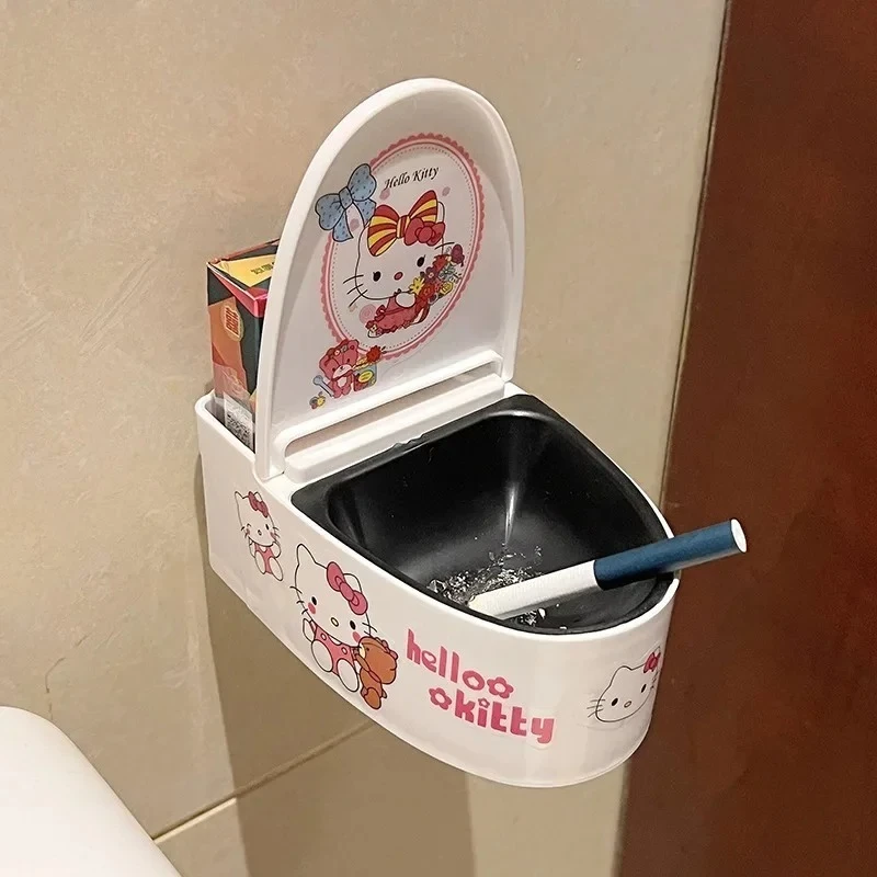 

Wall Mounted Toilet Shaped Ashtray Cartoon Cinnamoroll Kawaii Anime Figures Home Toilet Living Room with Lid Funny Ashtray Gifts