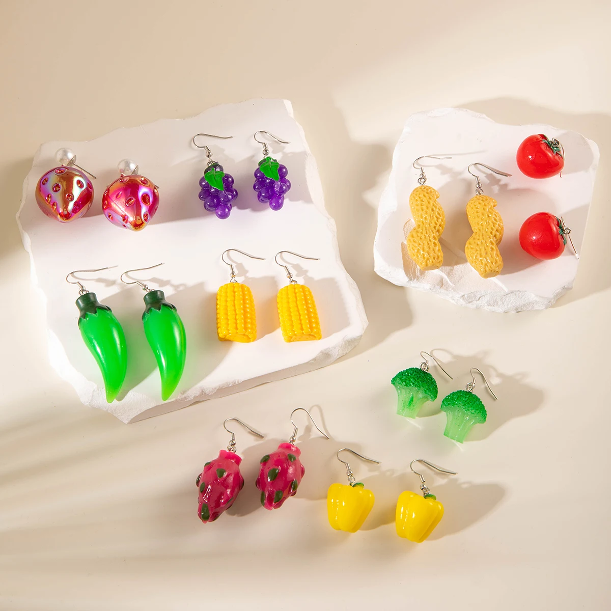 Docona Funny Corn Peanuts Drop Earrings for Women Lovely Exquisite Vegetable Pepper Resin Earrings Jewelry Accessories Gift