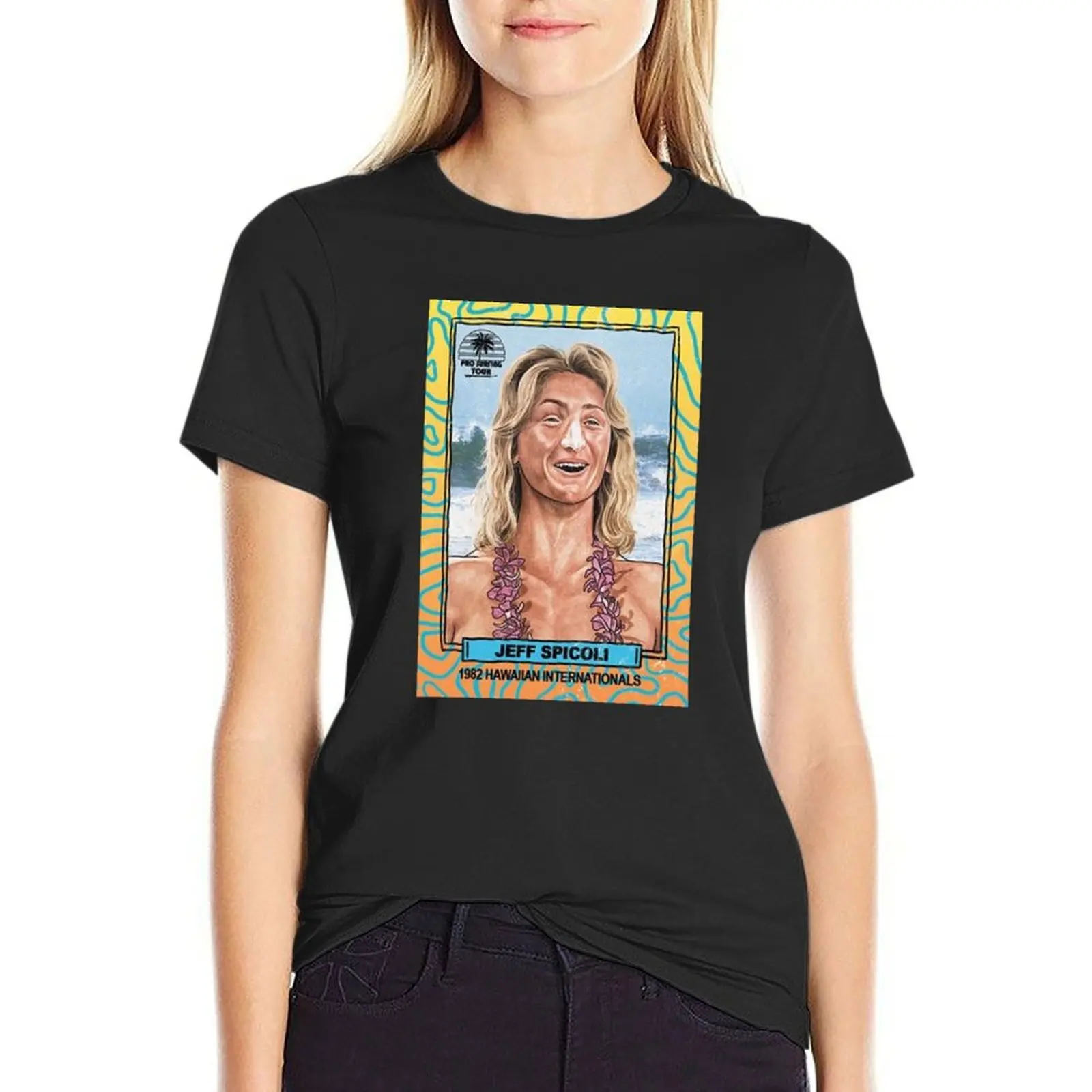 Fast Times at Ridgemont High - Jeff Spicoli Trading Card Art T-Shirt Aesthetic clothing graphics Women's tops