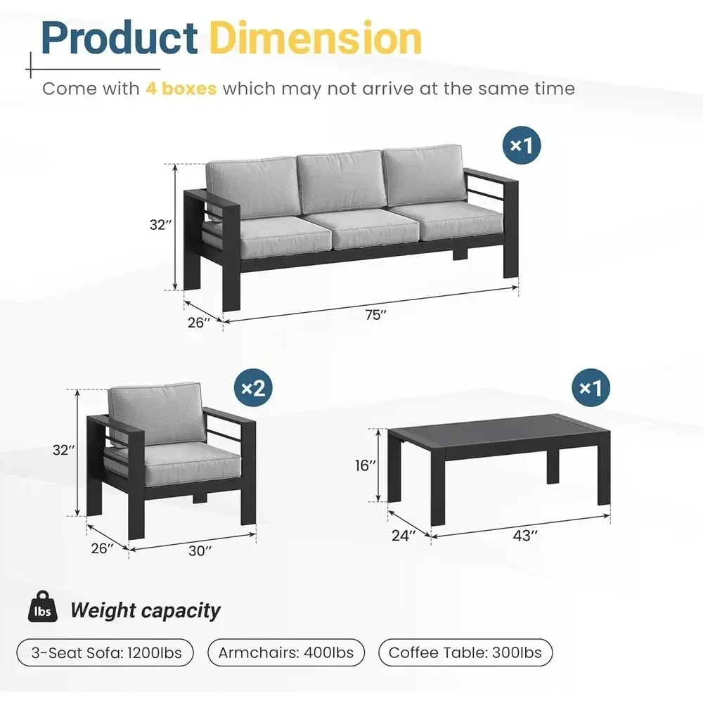 Patio urniture Set or All Weather, Oversized Metal Outdoor urniture Set with 27.5