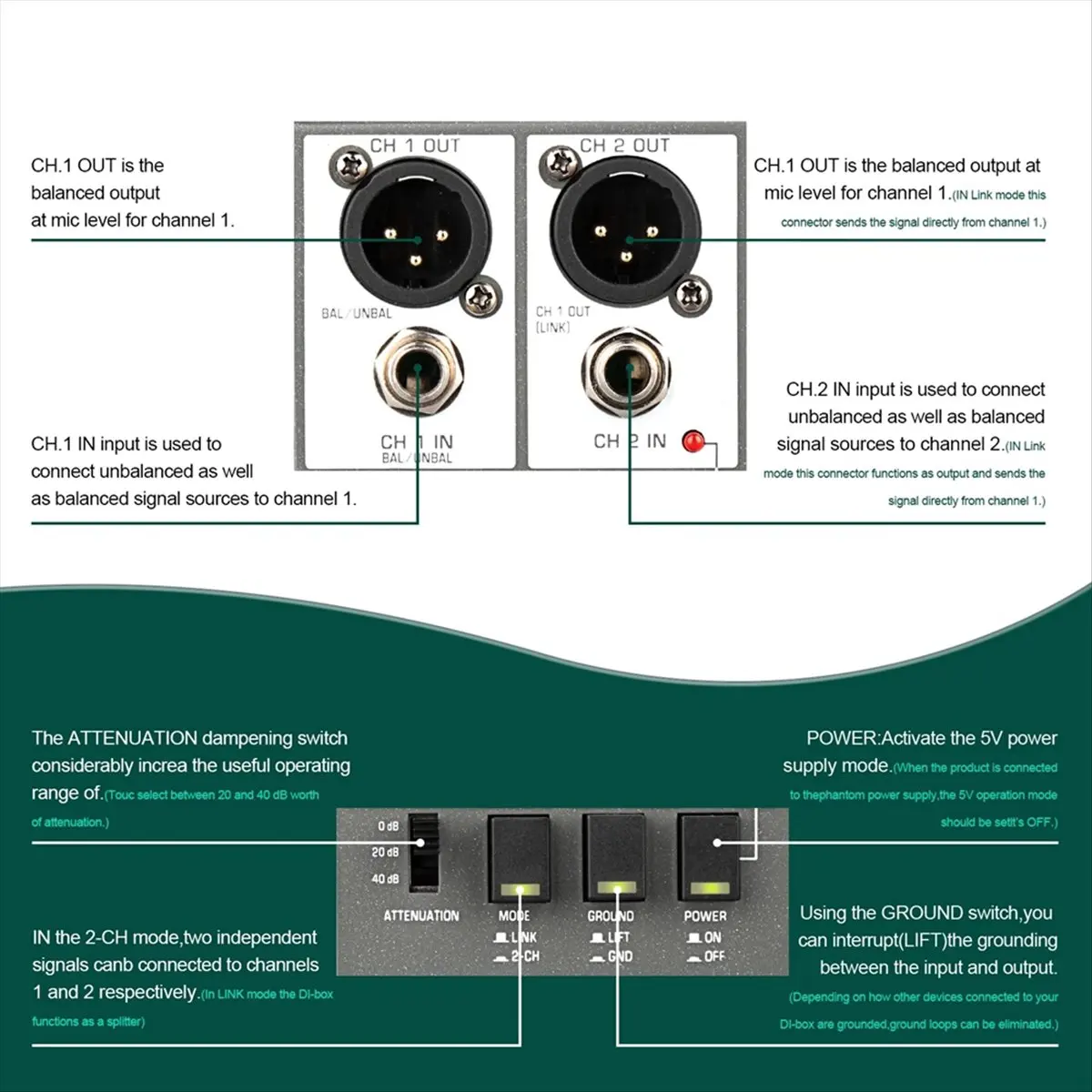 useful New DI Box Audio Active 2-Channel High Frequency Interference Guitar Instrument for Stage Audio Isolator
