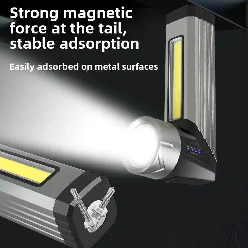 Rechargeable Super Bright LED Flashlight Built-in Battery Magnetic 90° Rotatable Head Foldable for Car Repair Camping Work Light