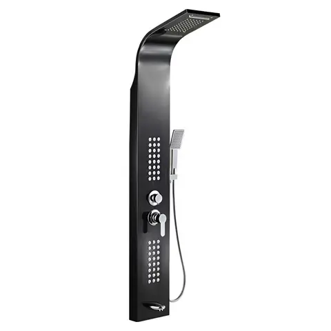 Shower Panel Bathroom Wall Mounted Stainless Steel Waterfall Black Shower Set Column Tower Massage Body Jets Shower Panels
