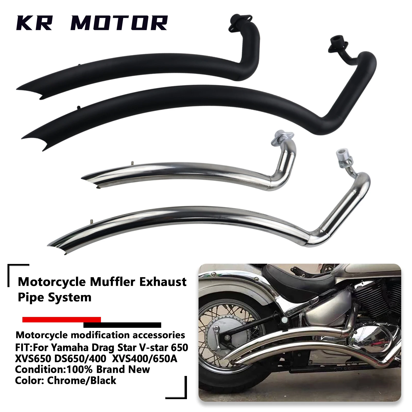 

Motorcycle Full Exhaust System For Yamaha Drag Star V-star 650 XVS650 DS650 XVS400/650A DRAGSTAR 400 Dual Exhaust Muffler Pipe