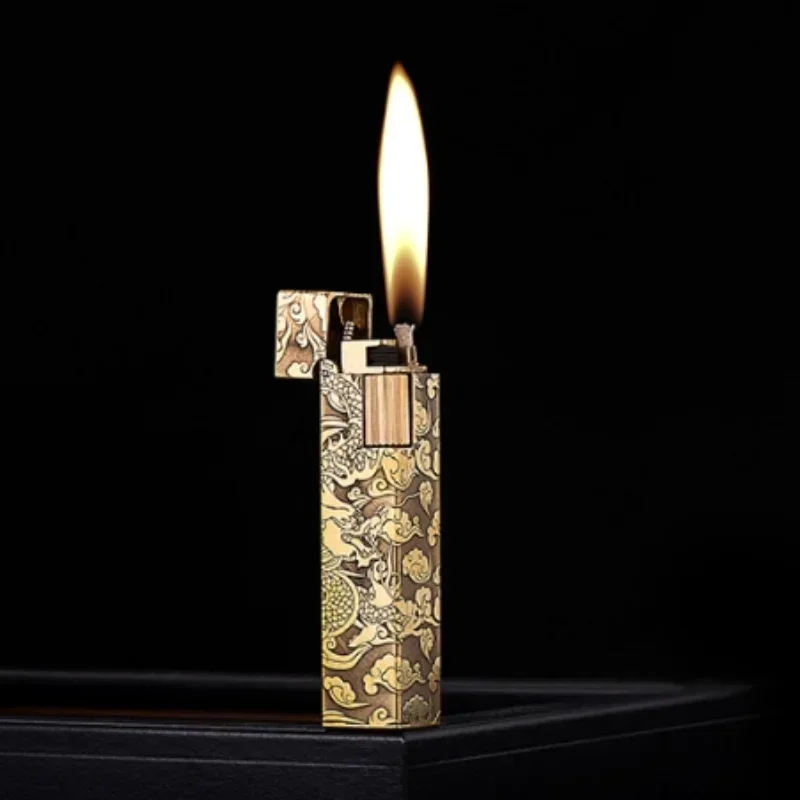 R09 Xiangyun Shenlong Pure Copper Carved Kerosene Lighter High-end Men\'s Gift Retro Brass Carved on Four Sides