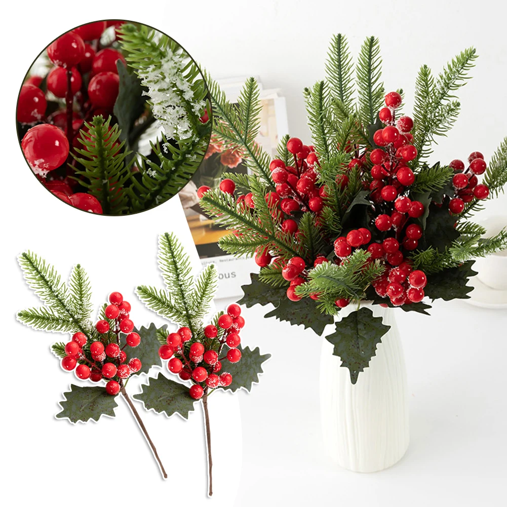 

2PCS Small Red Fruit Branch For Christmas Mulit-Purpose Decorative Props For Birthday Xmas