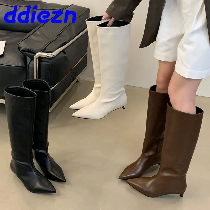 Fashion Pointed Toe Women Knee High Boots Female Designer Slip On Shoes Ladies Long Modern Booties With Low Heel Shoes