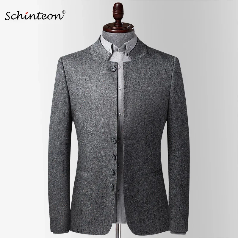 

Schinteon Men New Autumn Blazer Jacket Stand Collar Slim Fit Outwear Smart Casual High Quality Chinese Tunic Suit