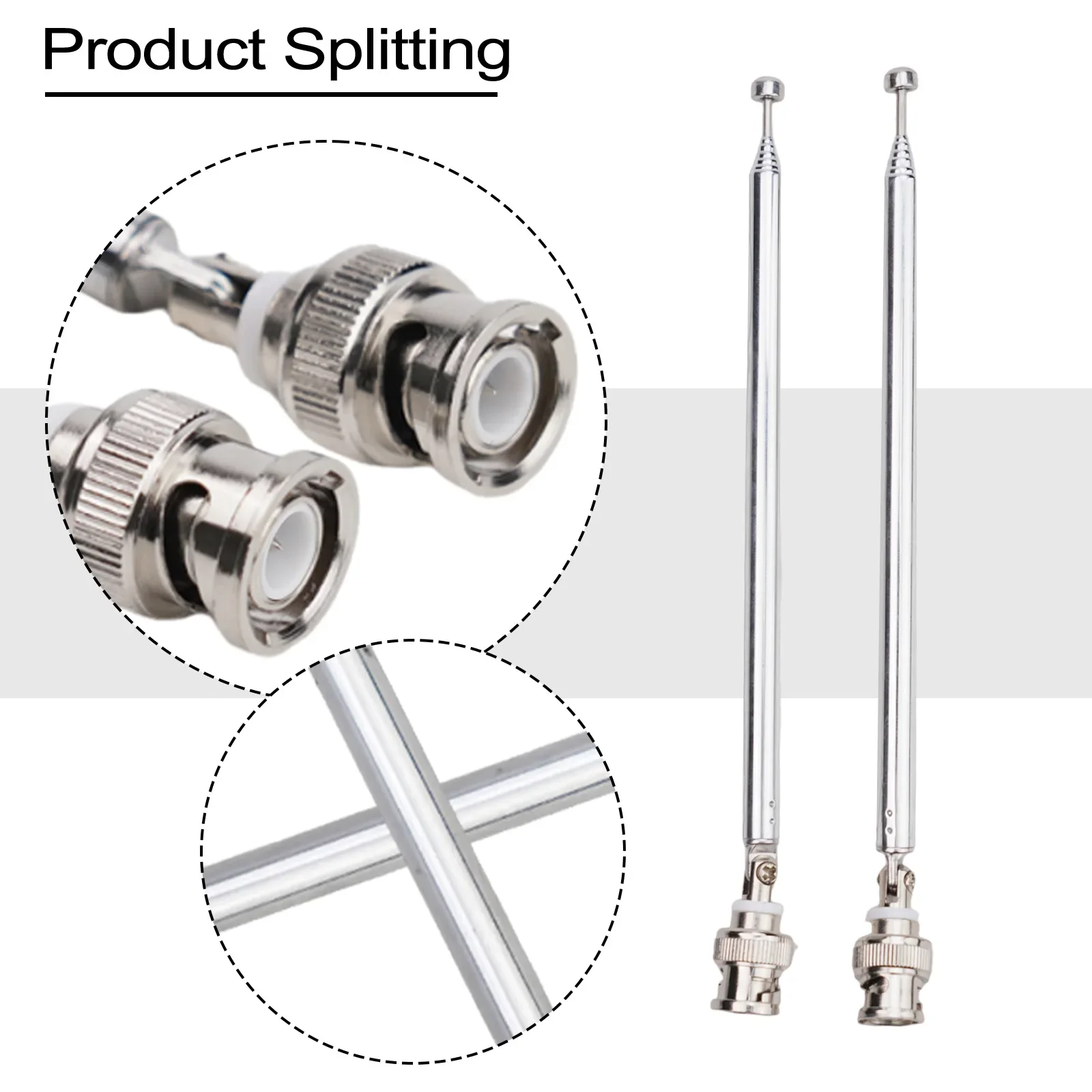 2 Pcs Radio Scanner Antenna Elasticated Antenna 20-1300MHz 7 Section Stainless Steel Silver Tone Telescopic BNC CB Antenna