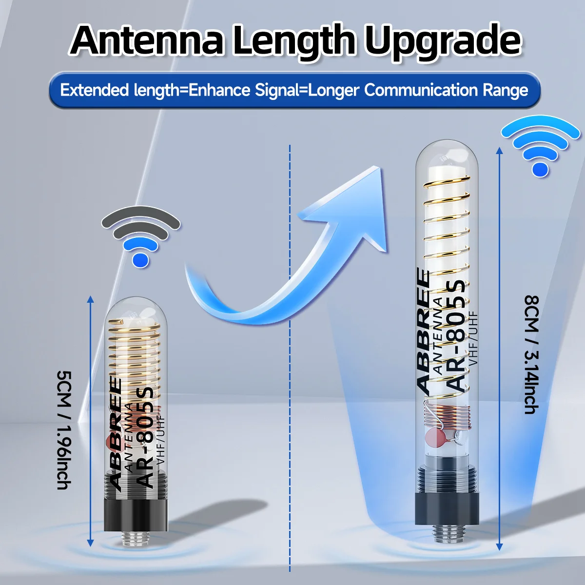 ABBREE Transparente AR-805 Plus AR-805S Dualband-Antenne mit hoher Verstärkung, SMA-Buchse, große Reichweite für Baofeng UV-5R UV-21 PRO Amateurfunk – Detail 3