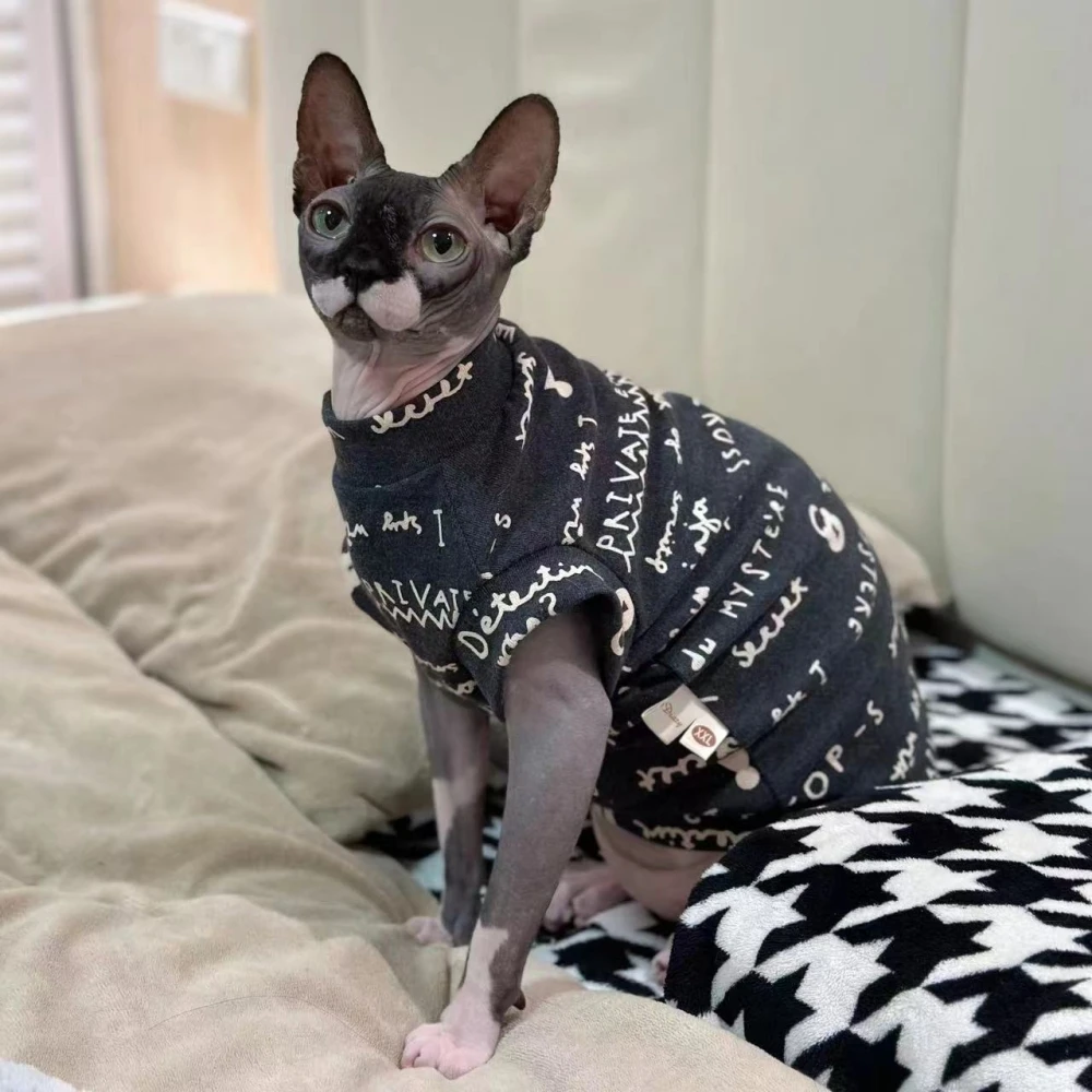 Fashion Cotton Vest for Sphynx Cat Clothes Grey Shirt Short Sleeves for Kittens soft Coat for Devon Rex Costume in Spring Summer