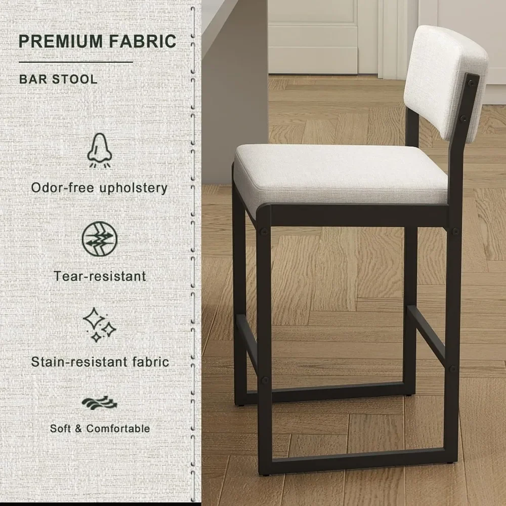 مجموعة مقاعد بار حديثة بارتفاع عداد مكونة من 3 قطع، كراسي بارتفاع 26 بوصة مع ظهر، ومقاعد من القماش المنجد، ومقاعد للبار المعدنية #2