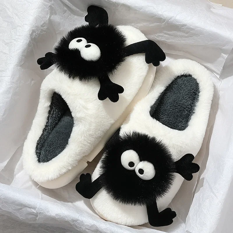 

New Funny Slippers Women Plush Shoes Soft Bottom Home Cotton Shoes Woman Flip Flops Cute Cartoon Girls Furry Slippers