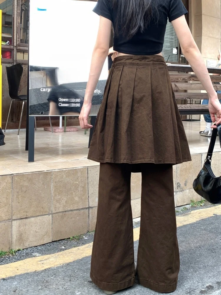 2026 Ropa Y2K Fashion Tierred Vintage Brown Baggy Stacked Flare Jeans Pants For Women Clothing Punk Lady Trousers Pantalon Femme