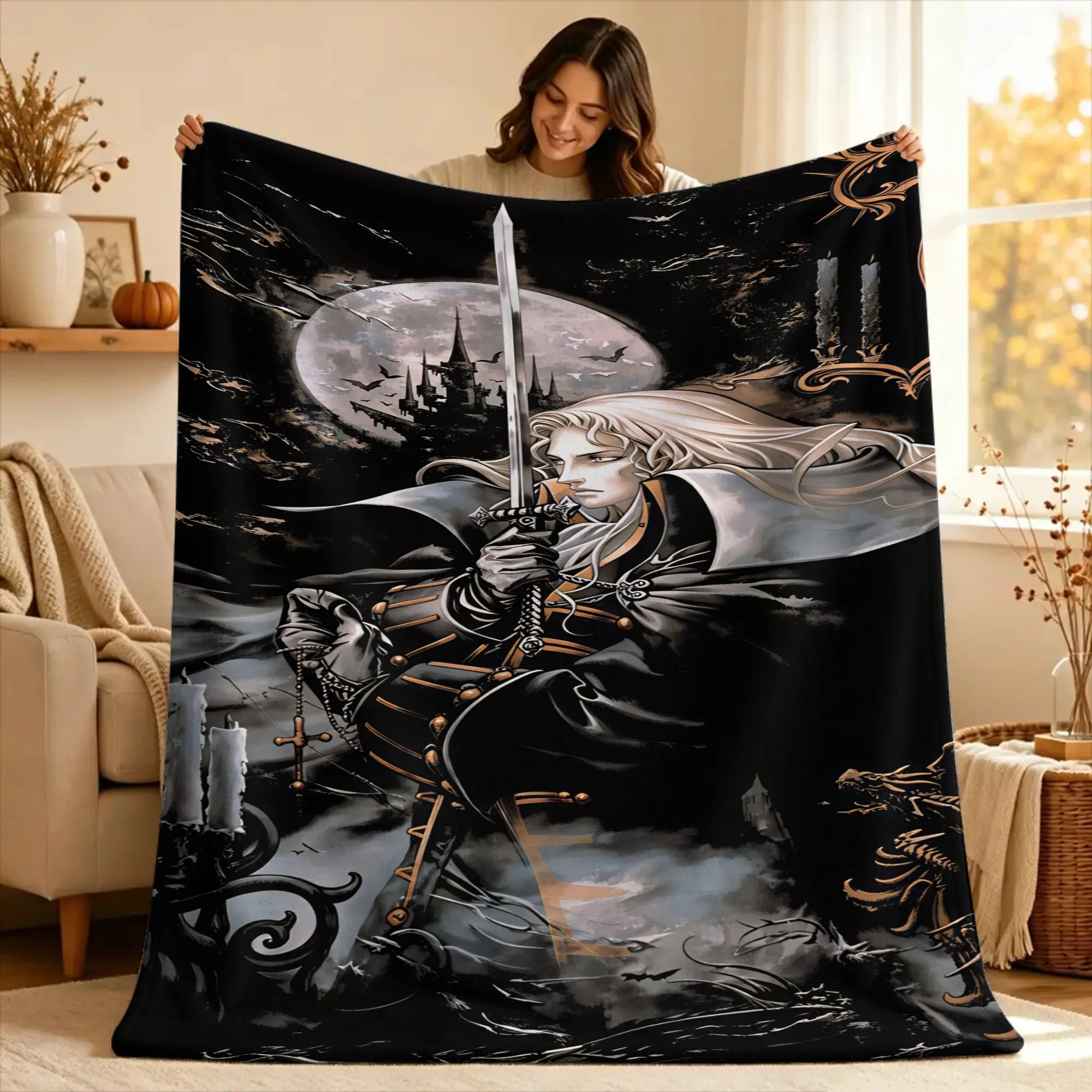 Super Warm Blankets Travel C-Castlevania Alucard Throw Blanket  Flannel Bedspread For Couch Bed Novelty Sofa Bed Cover