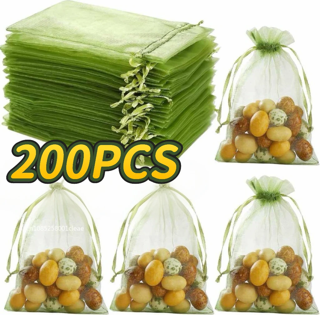 Reusable Garden Pest Barrier Mesh Bag Drawstring Plant Cover Net for Fruit Trees Vegetables Grapes Strawberries Green Protection