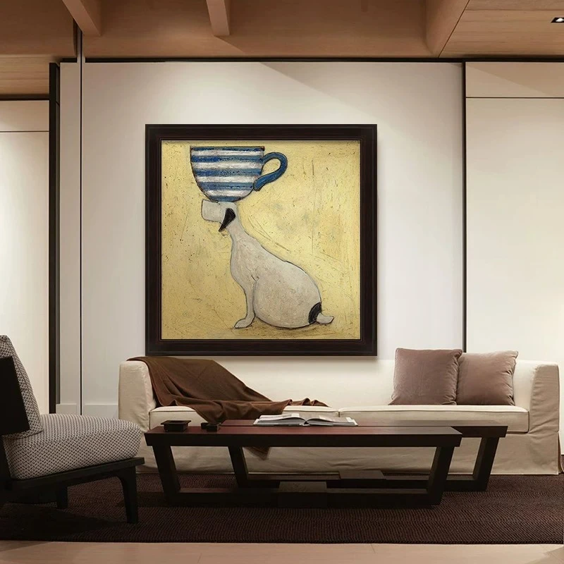 Mid-period style pet hand-painted oil painting art living room decoration mural American vintage entryway wall painting