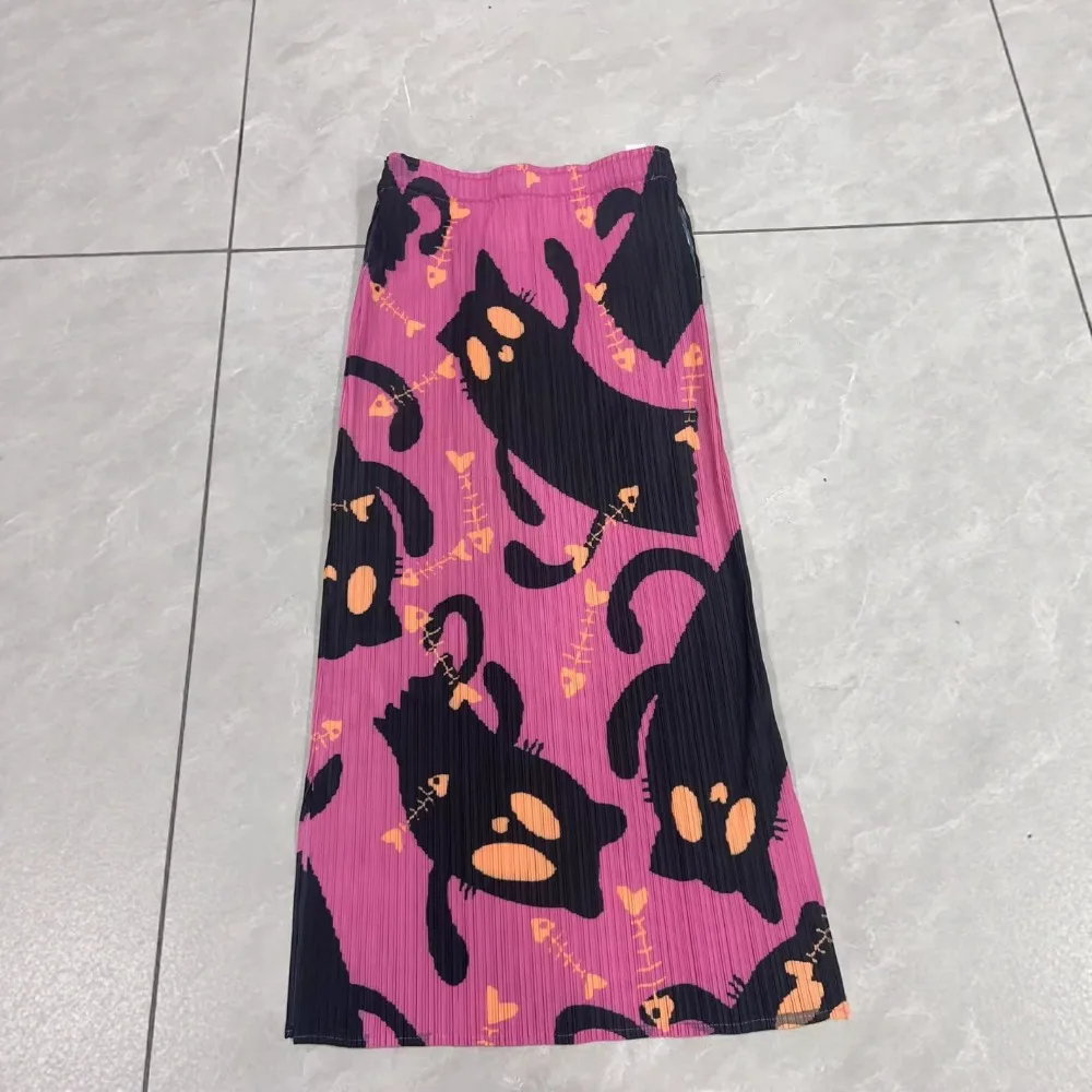 Miyake Pleated 2025 Summer New Pleated Ladies Bustier Pleat Fishtail Fashion Versatile Fold Temperament Printing Skirt