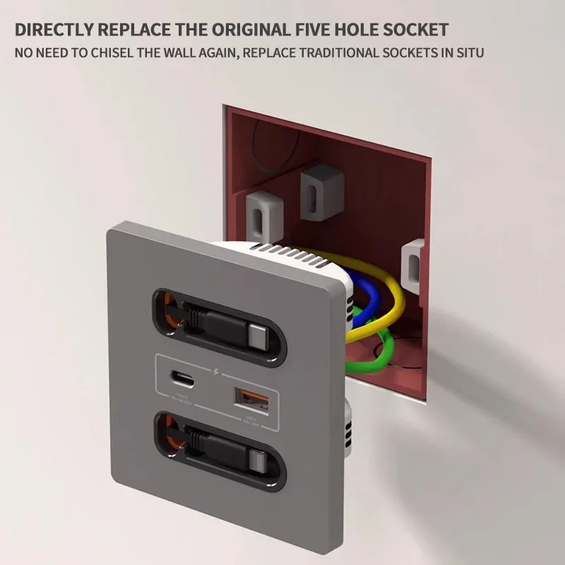 Панель переключателей 86-типа с PD Type-C и быстрой зарядкой через USB, розетками переменного тока для телефонов iPhone Android