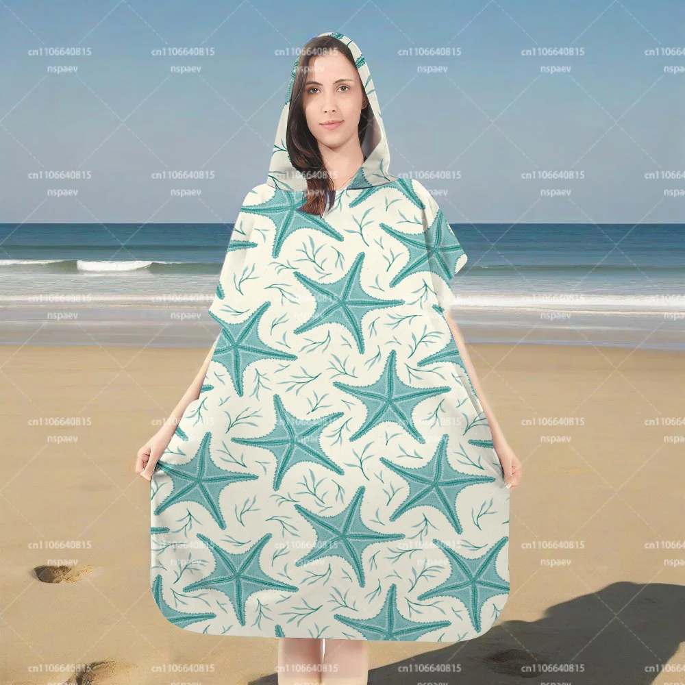 Parent-Child Starfish Hooded Bathrobe, Quick Dry Wearable Towel Poncho for Beach Swim Pool Bath