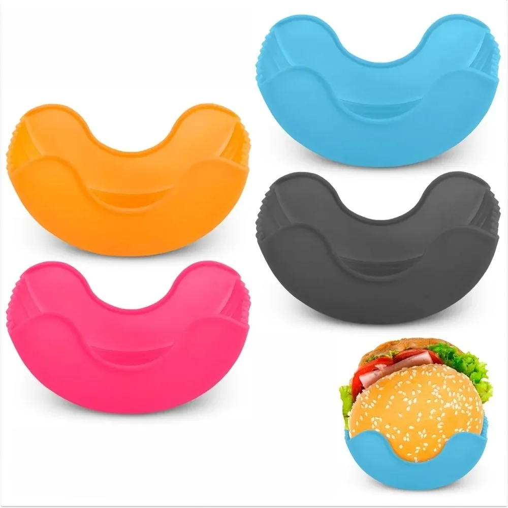 4Pcs/Set Burger Holder Silicone Burger Mold Hamburger Mold Retractable Burger Holder for Eating Reusable Burger Tools