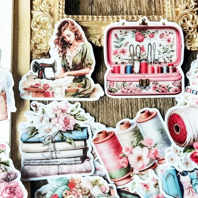 Victoria Mädchen Nähmaschine Aufkleber Mädchen Aufkleber Kinder Spielzeug Buch dekorative Aufkleber DIY Briefpapier Vintage 、