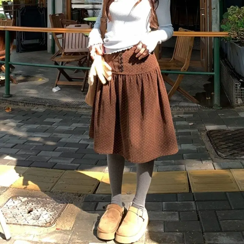 

MEXZT Vintage Corduroy Mini Skirt Women Harajuku Polka Dots Skirts Autumn Winter Streetwear Korean Loose Design A Line Faldas
