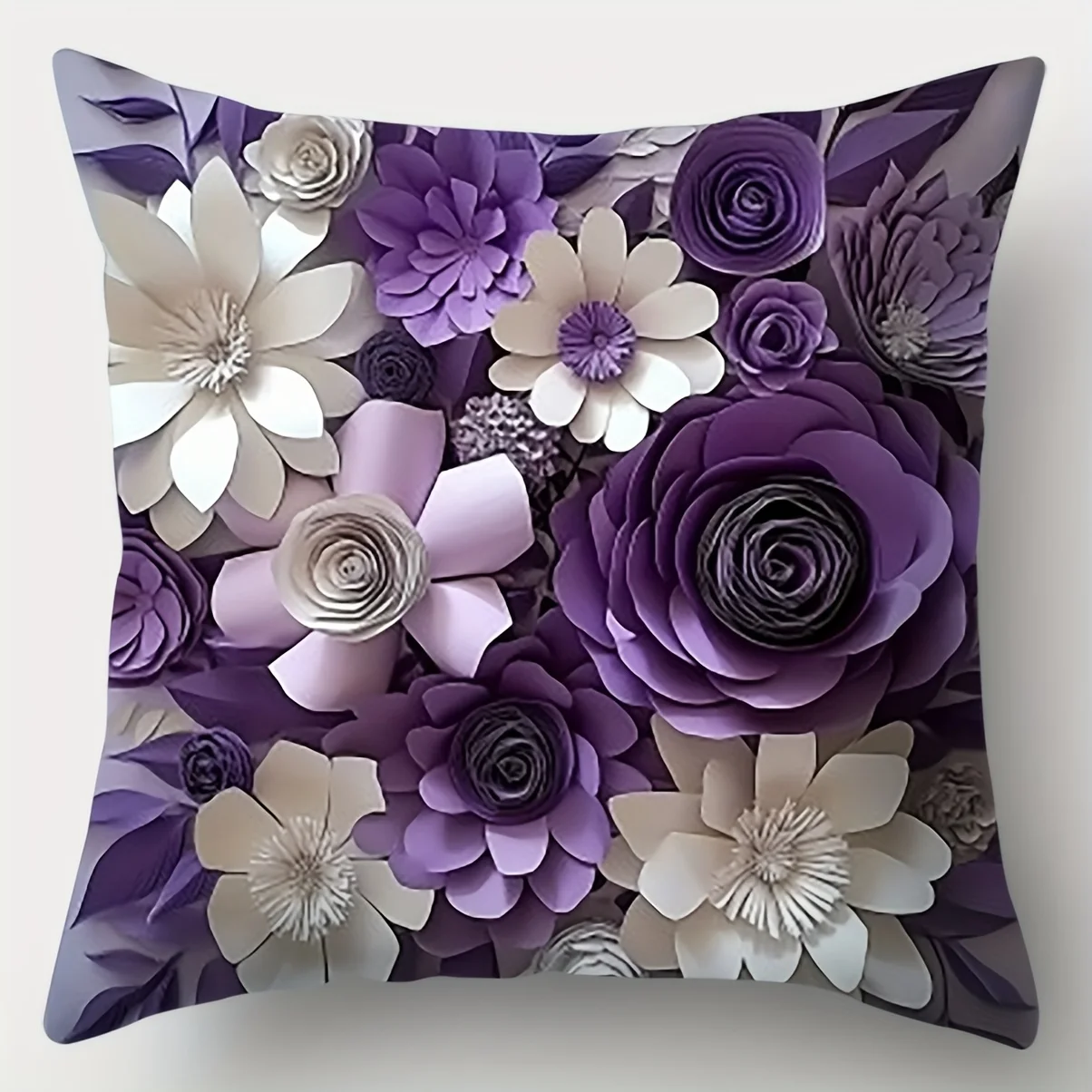 4pcs Modern Purple 3D Floral Pillow Covers – Elegant Lavender & Violet Design for Sofa, Bed & Chair (Inserts Not Included)