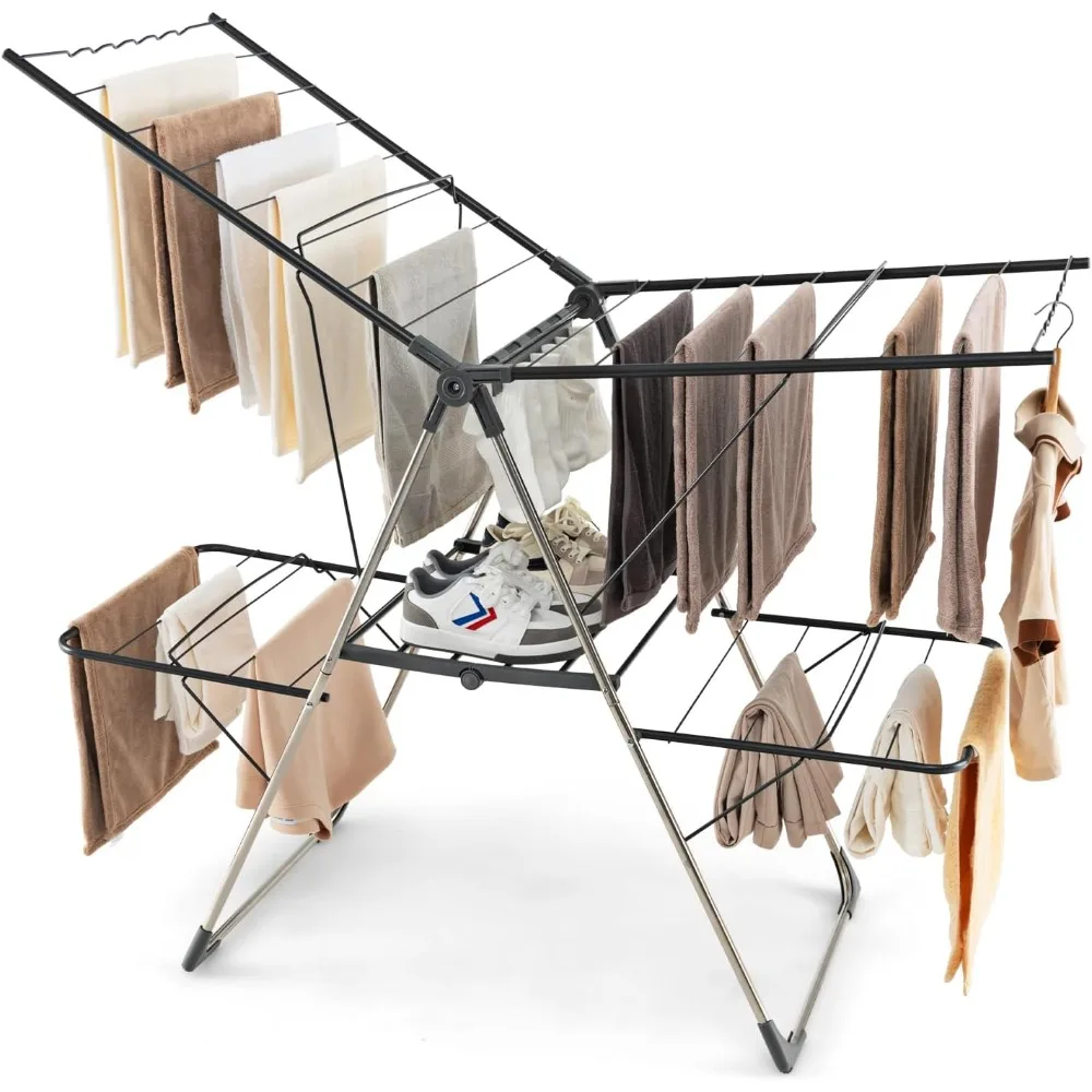 Laundry Drying Rack, Foldable Clothes Drying Rack, Height Adjustable Wings, 33 Drying Rails, 23