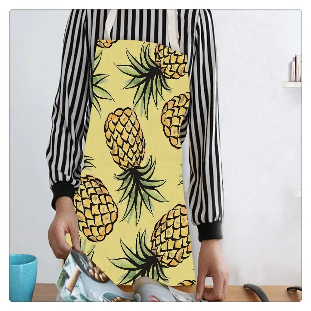 Delantales de limpieza sin mangas para adultos, delantal de algodón y lino con estampado de piña para Cocinar en casa, ropa de cocina, baberos, 1 piezas