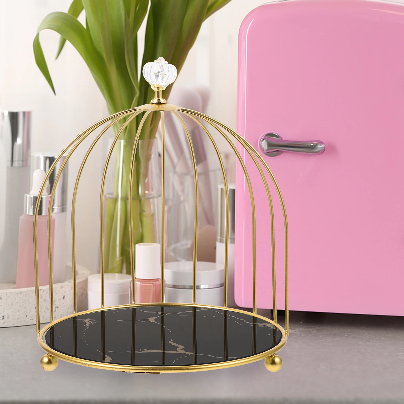 

Bird Cage Storage Box 1 Layer Black Gold Makeup Organizer Shelf Perfume Cosmetics Vanity Container Bedroom Bathroom Countertop