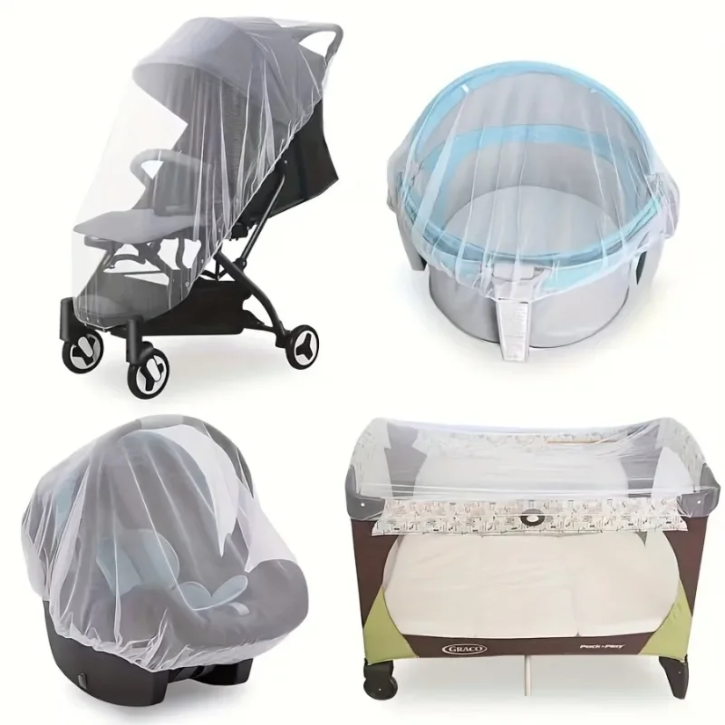 Breathable Polyester Stroller Crib Mosquito Net Elastic White Mesh Cover Durable Structure For Indoor Outdoor Anti Insect Use