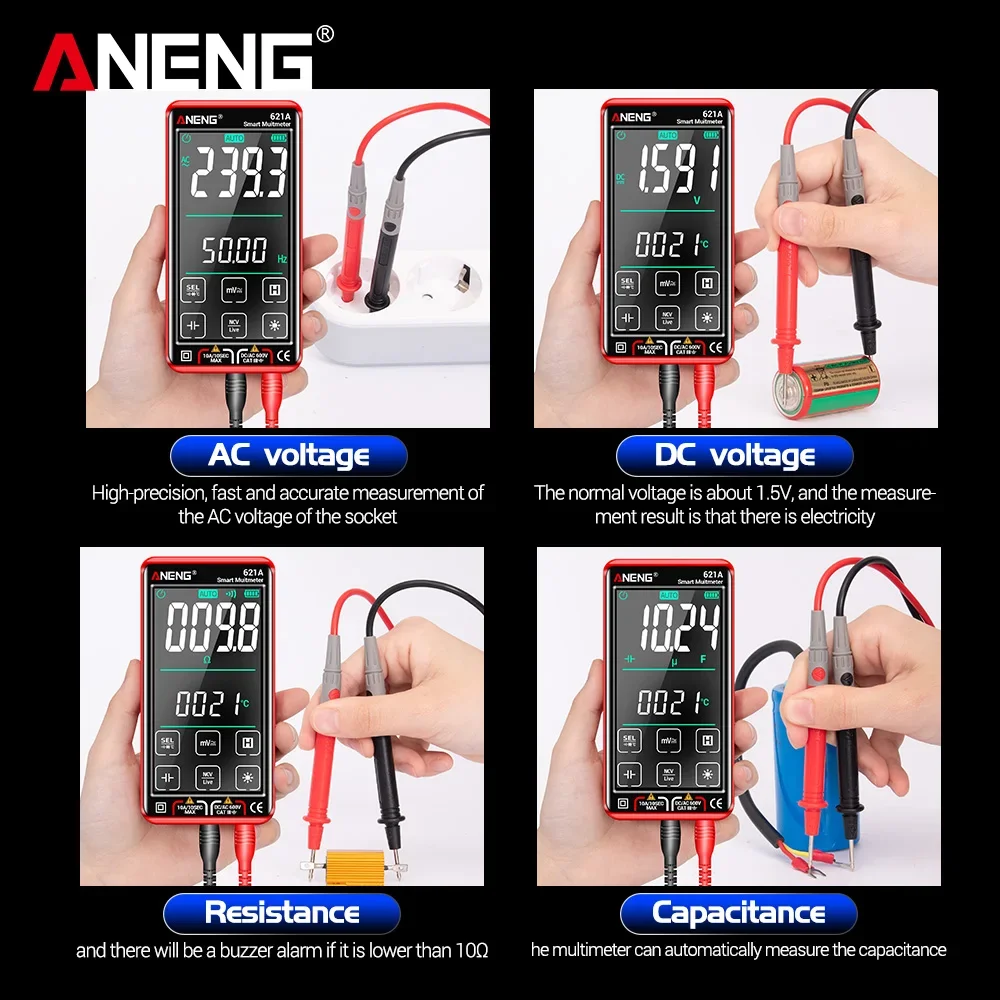 ANENG 621A Smart Digital Multimeter Touch Screen Multimetro Tester transistor 9999 Counts True RMS Auto Range DC/AC 10A Meter