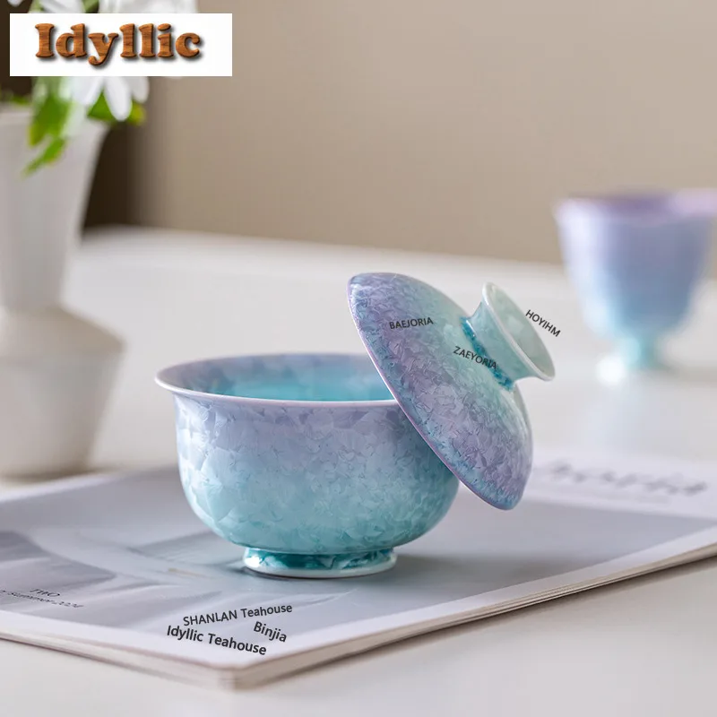 Crystal Glaze Gradient Purple Gaiwan Vintage Tea Tureen Tea Bowl With Lid Kit Tea Maker Cover Bowl Kung Fu Tea Set Ornaments