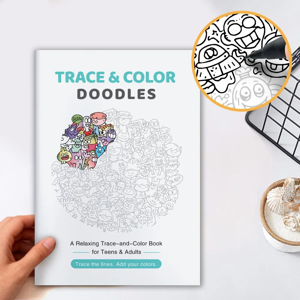 Trace & Color Doodles English Teens & Adults Paperback Relaxing Trace And Color Book Stress Relief Doodle Drawing Activity Book