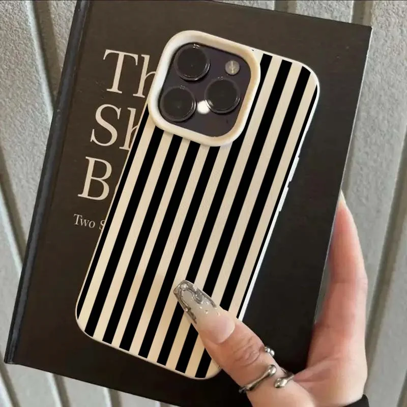 Kleurrijk gestreept minimalistisch INS telefoonhoesje voor koppels voor iPhone 18 17 16 11 13 12 14 15 Pro Max X XR 7 8 Plus 16E 16 17 Pro Cover