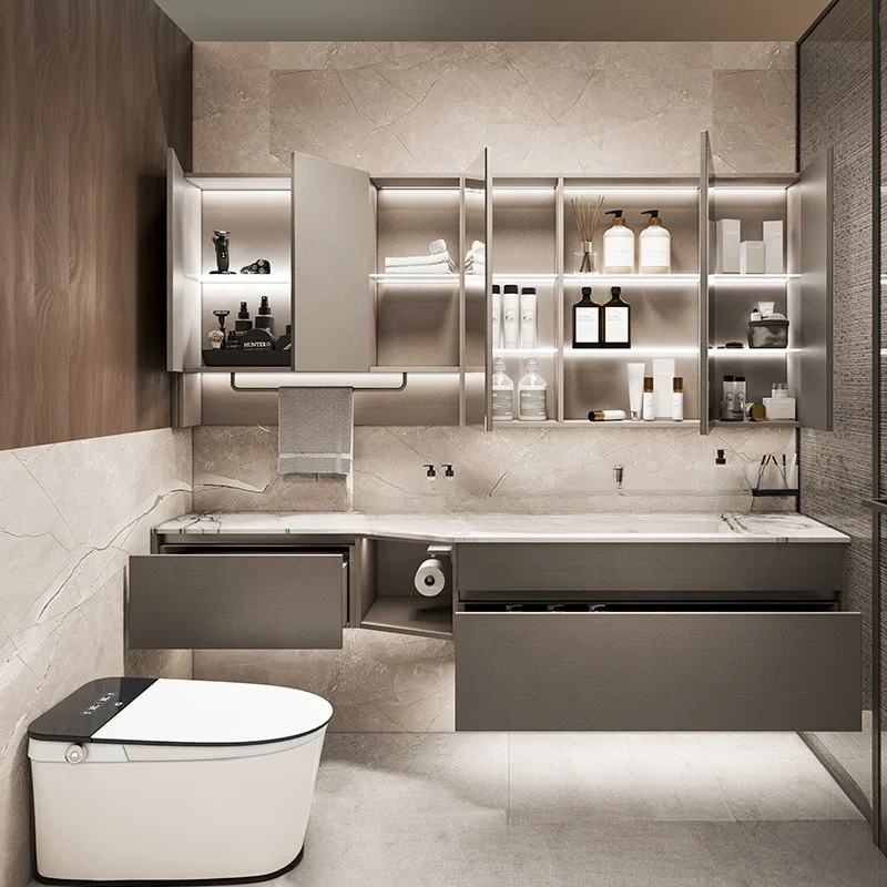 Modern style whole house custom special-shaped ceramic integrated basin bathroom cabinet combinationl avatory vanity