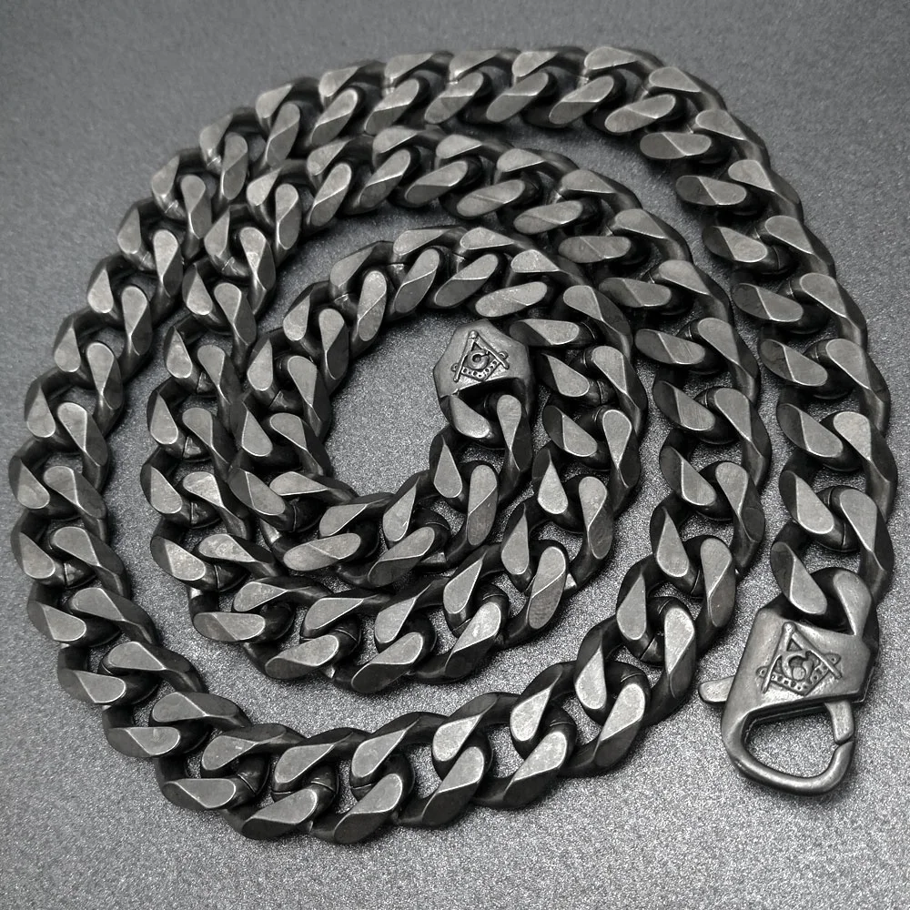 N396 316L Stainless Steel Retro Freemasonry Masonic Mason 11mm Width Mens Necklace