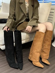 Szpiczaste noski damskie buty do kolan botki Chelsea na szpilkach pompka imprezowa czarny brązowy rycerski Botas rozmiar 35-40 Chelsea Botas flood