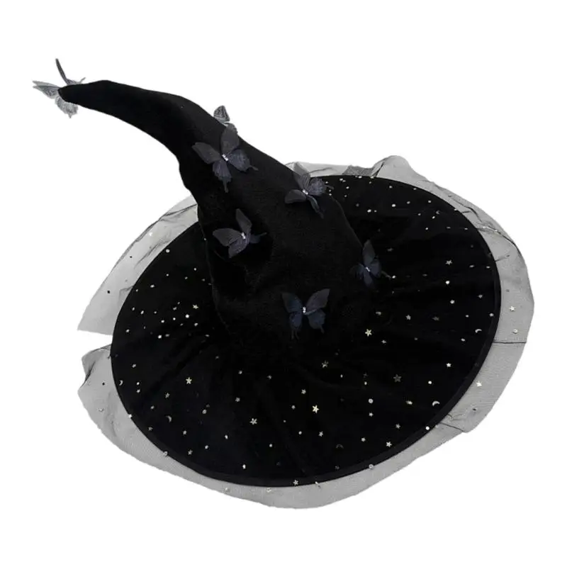 

39BB Vintage Crinkle Witch Hat Foldable Bendable Horn Design For Halloween Party