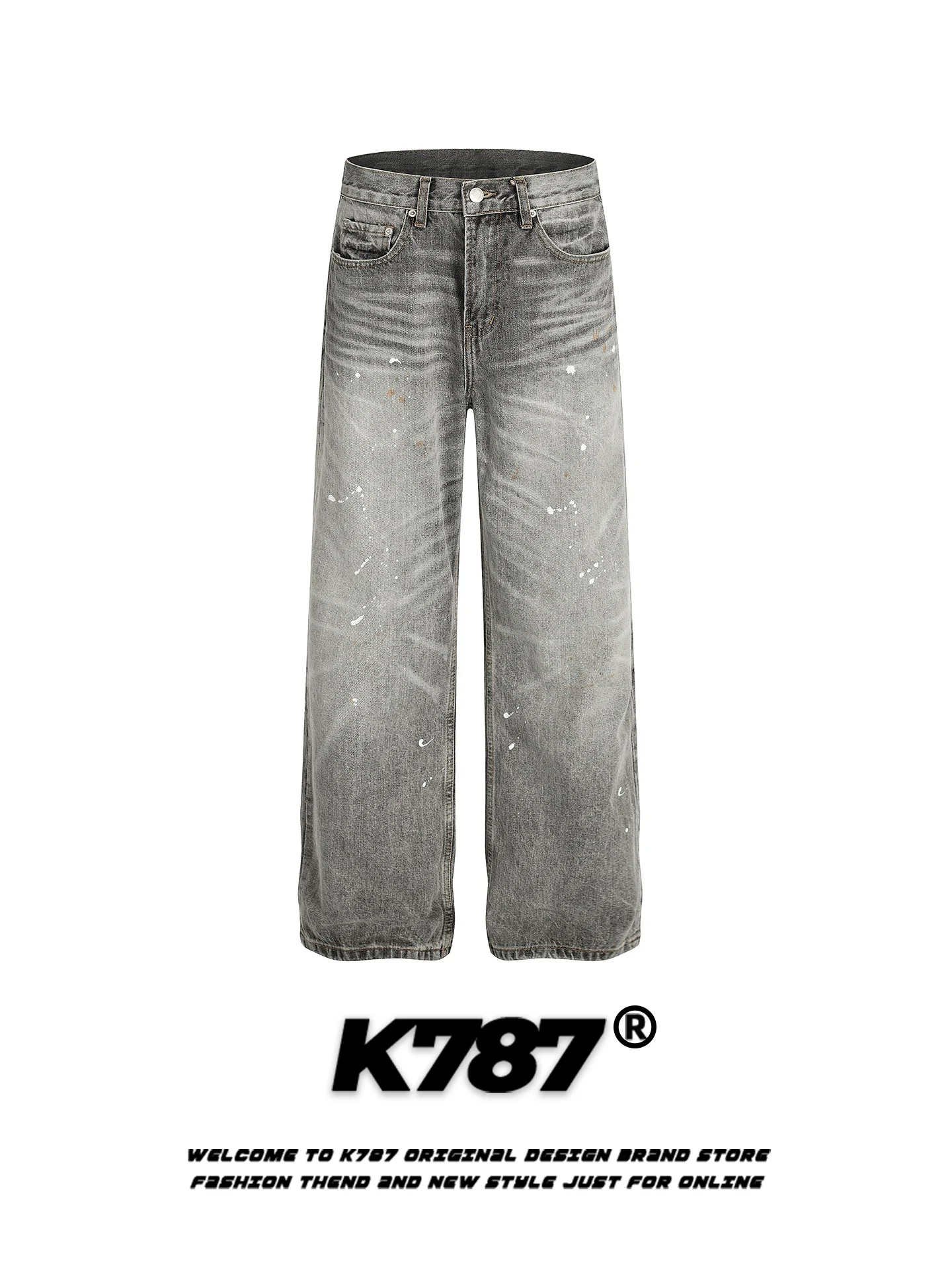 

K787 American Retro Faded Denim Jeans High Waist Casual Straight Leg Loose Fit for Men And Women Street Sle Jeans