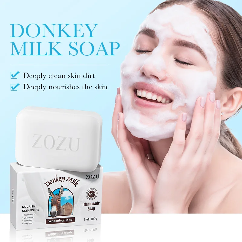 ZOZU Donkey Milk Body Hair Facial Soap Face Wash Foam Facial Cleanser Body Skin Cleaning Moisturizing Brightening Handmade Soap