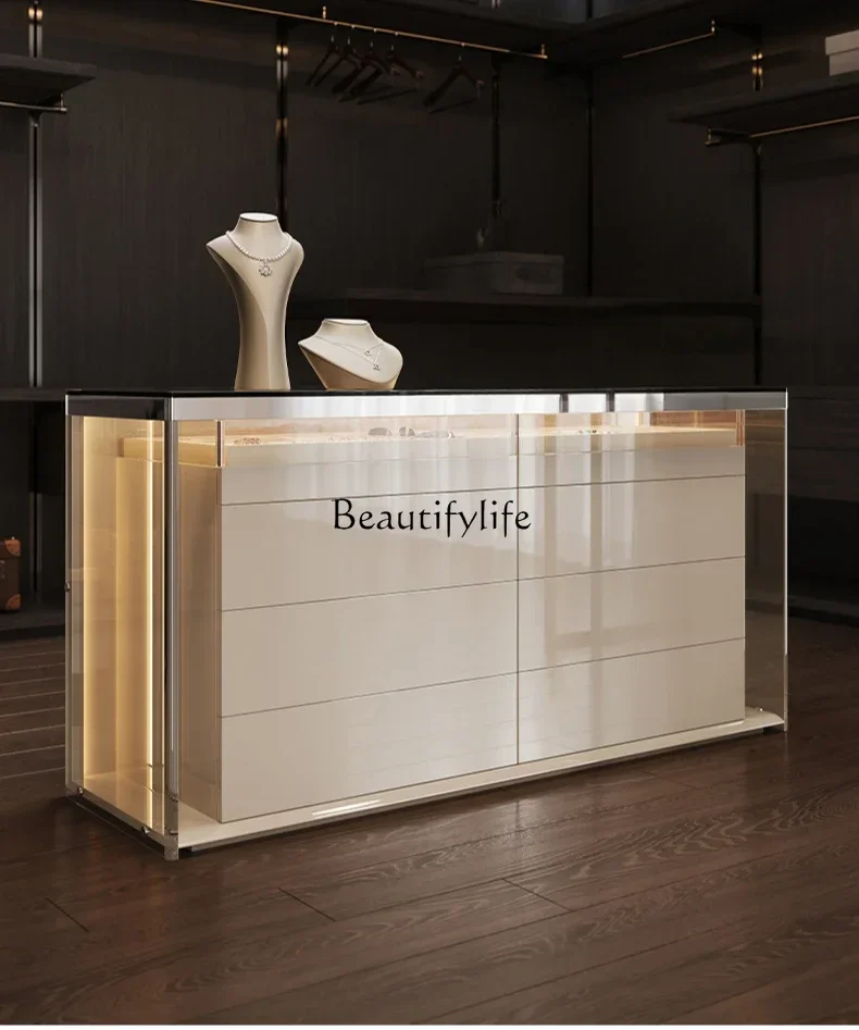 13Italian light luxury eight-bucket cabinet jewelry storage jewelry bedroom minimalist high-end bedside cabinet