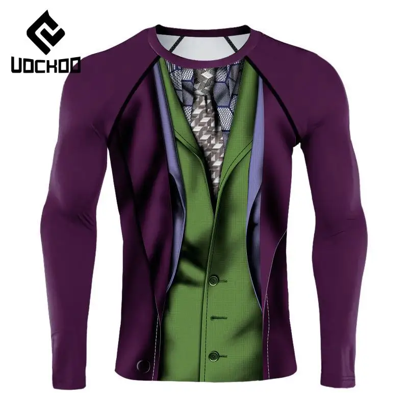 Heath Ledger Clown Cosplay Costume Men Compression Shirts Breathable Quick Dry Tops Fitness Long Sleeves Novelty Male Clothes